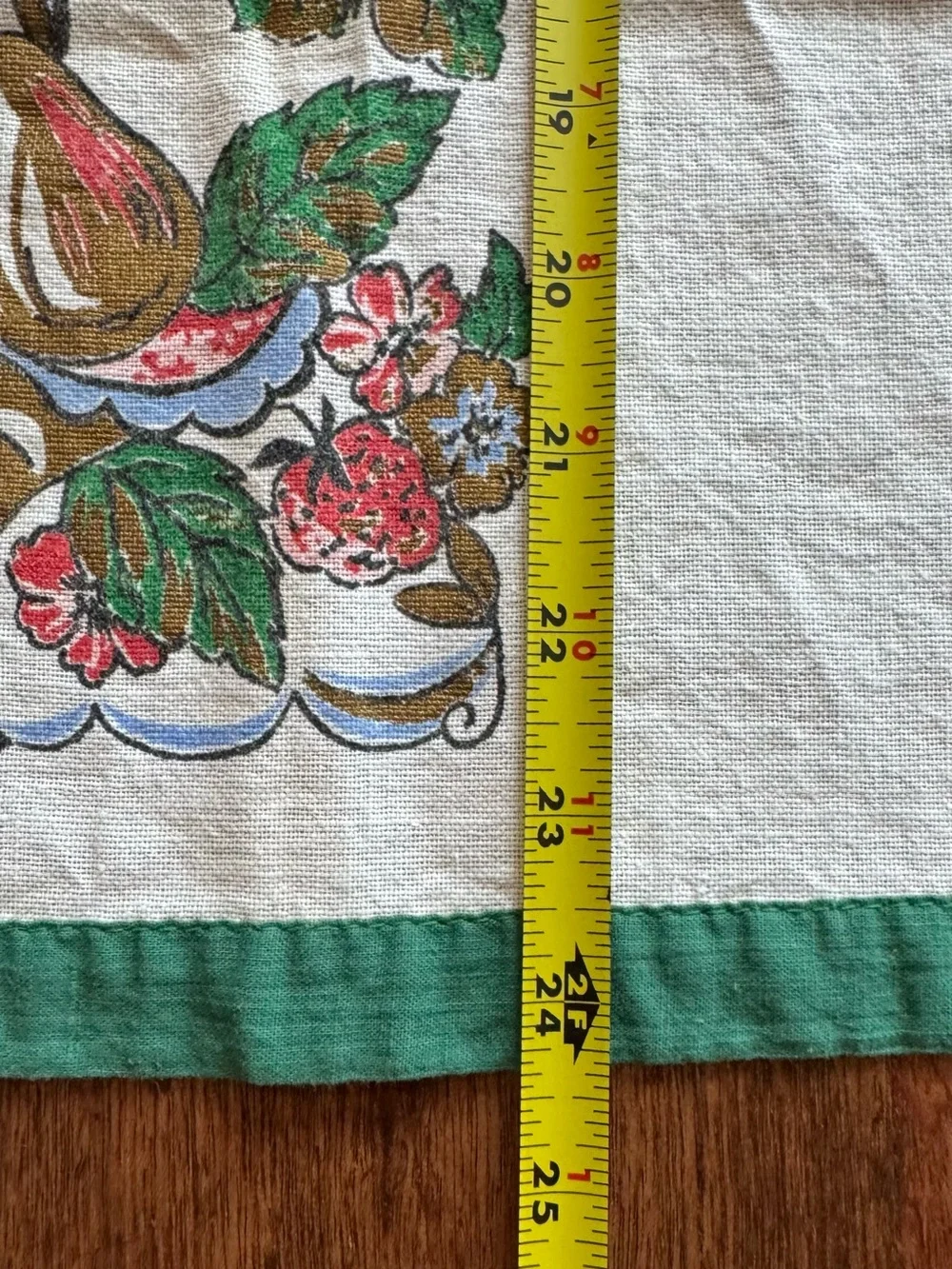 Vintage Fruit Basket Linen Towel with Red, Green, Brown Print